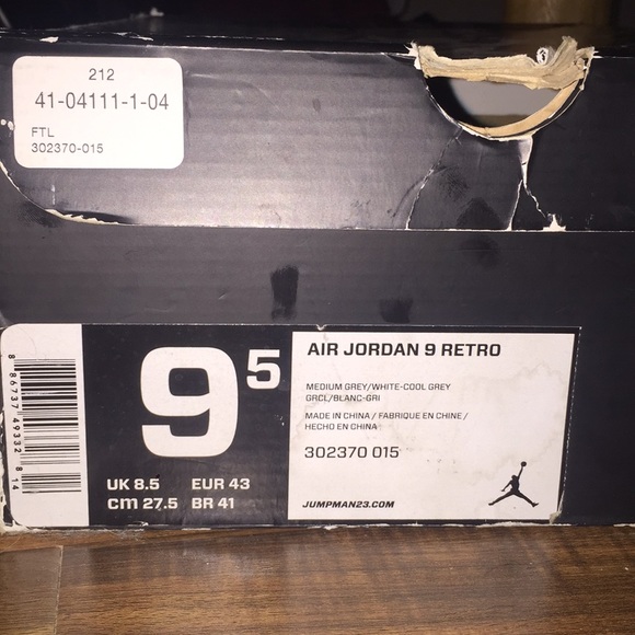Air Jordan Retro 9 “Cool Grey” W/ OG Box Sz.9.5 - Picture 6 of 7